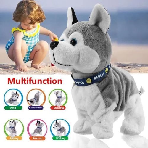 Gris - Électronique Robot Chien Jouet Peluche Interactive Détecteur Son Touche Aboiement Marche Cadeau Enfant Bébé Anniversaire