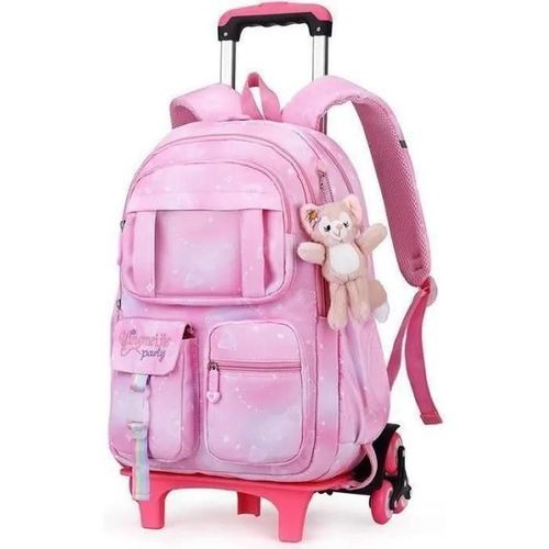 Rose - Cartable à roulettes - LECOO - Modèle Fille - Nylon - 6 Roues - Rose