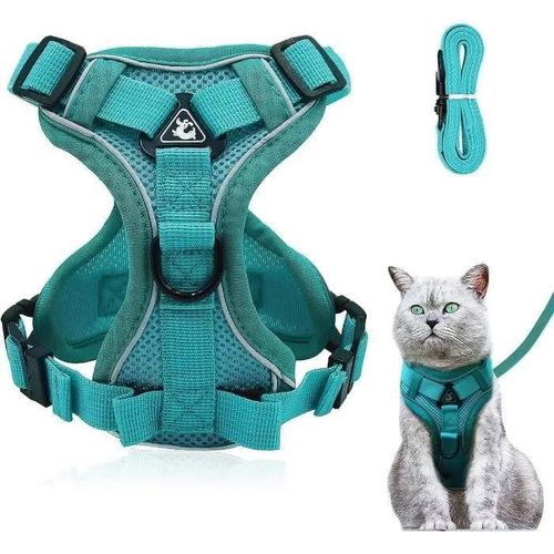 Lac Bleu - Harnais Réglable Anti-Éclatement Pour Chat Avec Laisse - Harnais Souple Pour Chat - Harnais De Poitrine Pour Chat Chiot, Lac Bleu L