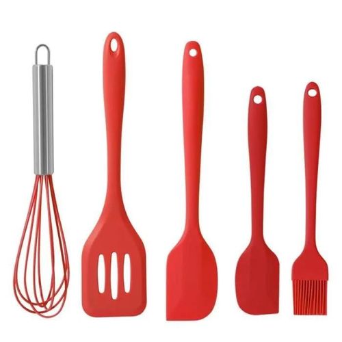 Silicone Ustensile De Cuisine Set Ustensiles De Cuisine 5pcs Silicone Ustensiles De Cuisine Set Brosse Outils De Cuisine (Rouge)