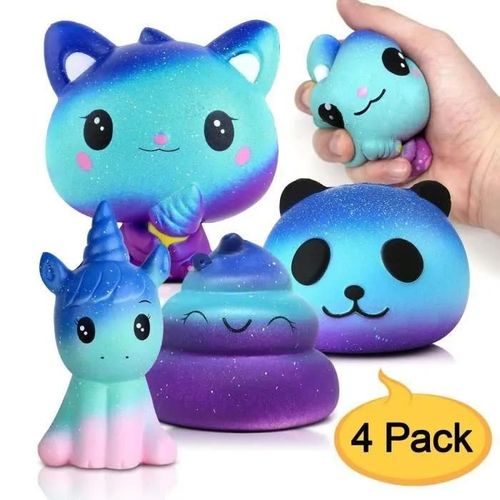 Letouch 4 Pcs Desire Deluxe Squishy Kawaii Squishies Pack - Soft Geant Galaxy Animal Anti Stress Jouets pour Garçons et Filles