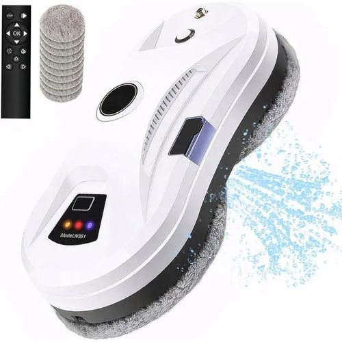 Blanc - Robot Laveur Vitre Electrique 5600Pa - Fonction de Pulvérisation d\'eau - 3 Modes, Télécommande et 10 Chiffons de Nettoyage