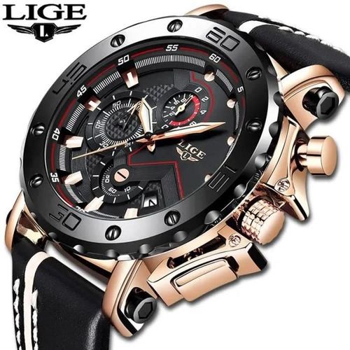 Montre De Sport Analogique En Cuir Pour Homme Lige - Luxe - Quartz - Étanche - Militaire