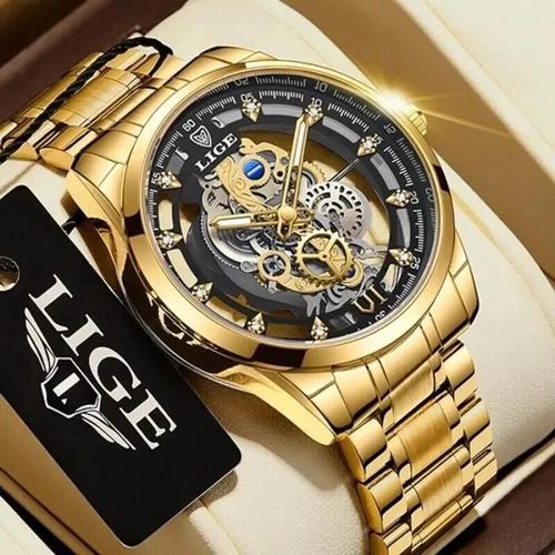 Or - Montre Chronographe Luxe Quartz Homme Squelet Classique D\'affaire Etanche Classe