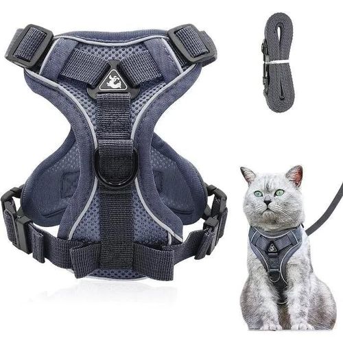 Gris - Harnais Réglable Anti-Éclatement Pour Chat Avec Laisse - Harnais Souple Pour Chat - Harnais De Poitrine Pour Chat - Chiot - Gris Xl