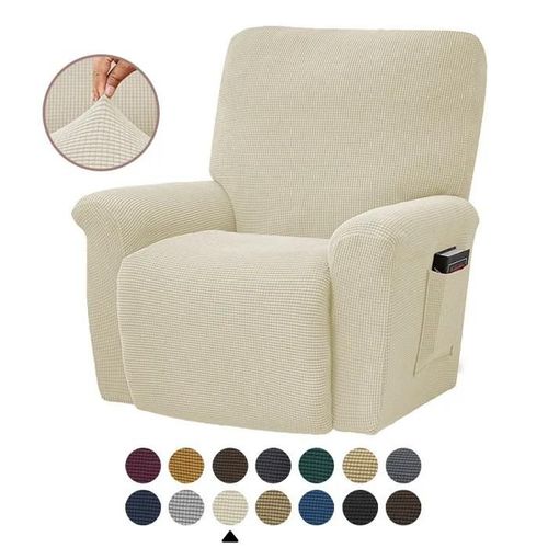 Blanc Cassé - Housses De Fauteuils Relax 1 Places, Jacquard À Carreaux Extensible Housse Pour Canapé Relax, Blanc Cassé