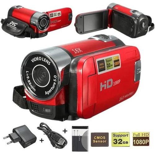 16MP CMOS 16X Zoom 2.7\'\' FHD 1080P LCD Digital Vidéo Caméra Caméscope DV Numérique Rechargeable Cadeau ROUGE