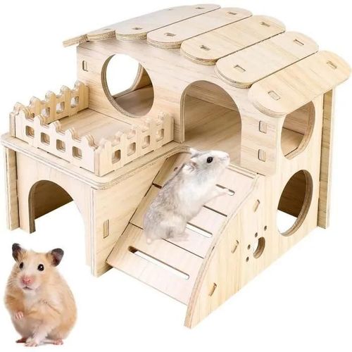 Cage Pour Hamster - Maison En Bois - 2 Étages - Écologique - Pour Rongeurs - Intérieur