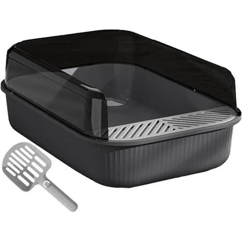 Bac À Litière Pour Chat Esthétique 51x35x18 I Semi Ouverte - Anti-Éclaboussure - Pelle De Nettoyage Inclus (Noir Sidéral)