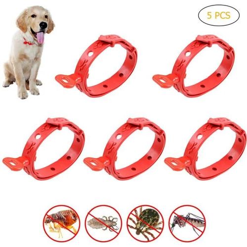 Lot De 5 Colliers Pour Chien En Silicone, Anti-Tiques, Anti-Puces, Anti-Insectes, Anti-Moustiques, Réglables