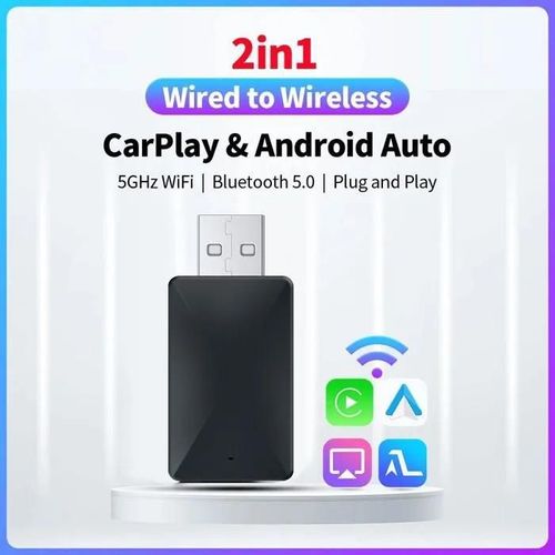Adaptateur sans fil 2 en 1 CarPlay Android Auto Mini Box Adaptateur Bluetooth 5.0 Clé Wifi 5.8GHz pour Toyota Audi Mazda Kia Benz