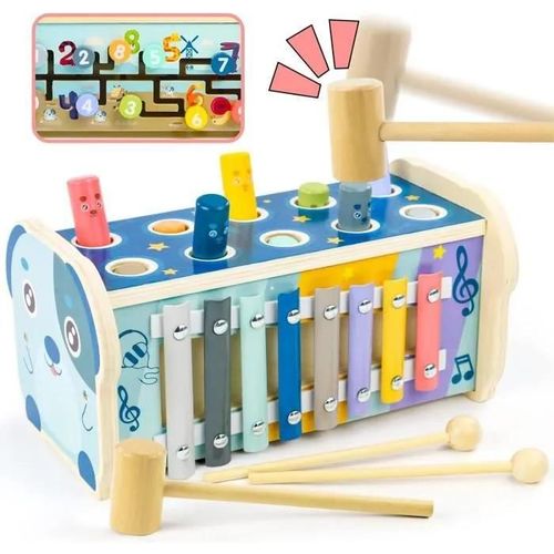 Jouet Montessori Enfant 1 an Jouet en Bois Bebe Fille Garcon Jeux Educatif Bebe avec Jeu de Taupe,Xylophone Bebe,Jeu Match de Numéro