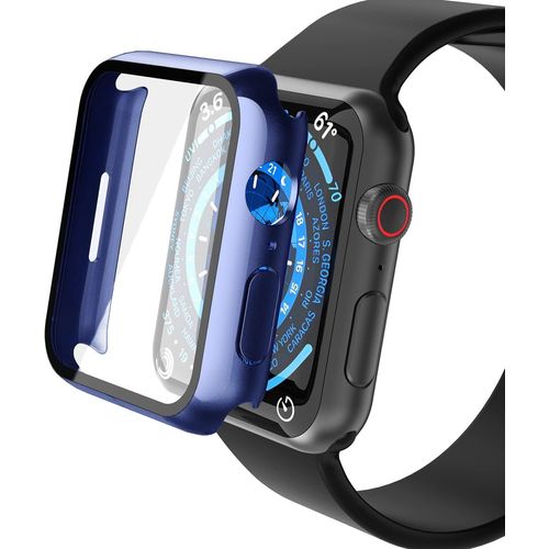 [2 Pack] Ultra Thin Screen Protector With Glass Compatible With Apple Watch Series 8/Series 7 41mm,Pc Off-Road Screen Protector For Iwatch 41mm (1 Blue + 1 Clear)