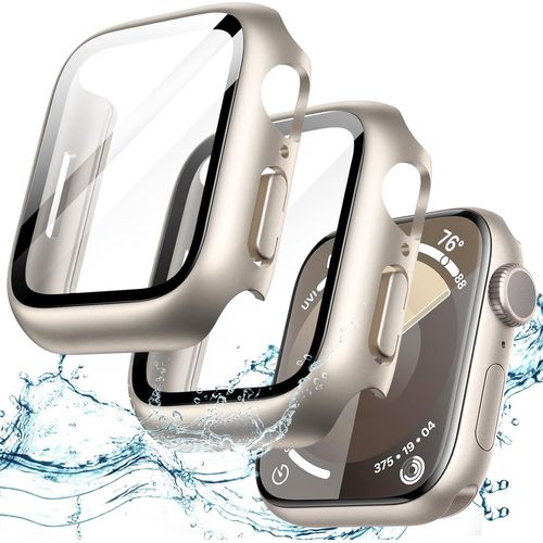 Waterproof Case With Screen Protector For Apple Watch Series 9 8 7 45mm,Built-In Tempered Glass Film,Full Protective Hard Pc Case,Pack Of 2 (Starlight)