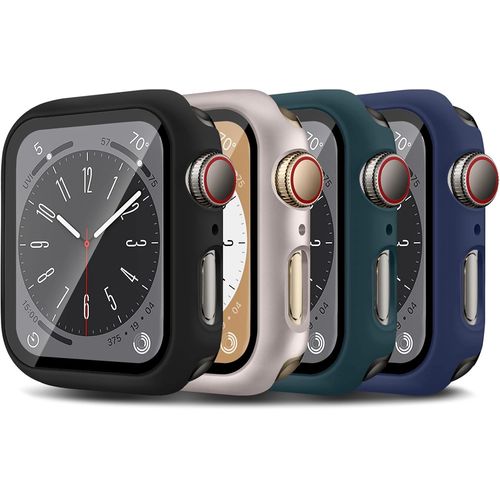 4 Pack Apple Watch Series 8 Series 7 41mm Case With Built-In Tempered Glass Screen Protector,Ultra Thin Matte Hard Pc Protective Cover For Iwatch 8 7,