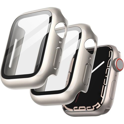 Case With Screen Protector For Apple Watch Series 9 8 7 41mm,Full Protection Case,Built-In High Sensitivity Tempered Glass Film,Pack Of 2 (Starlight)