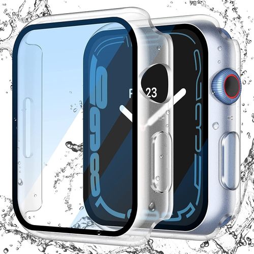 2 Pack Transparent Waterproof Case With Tempered Glass Screen Protector For Apple Watch Series 8 Series 7 41mm,Ultra Thin Shockproof Hard Protective Case For Iwatch