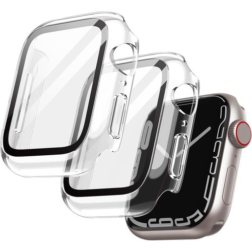 Case With Screen Protector For Apple Watch Series 9 8 7 41mm,Full Protection Case,Built-In High Sensitivity Tempered Glass Film,Pack Of 2 (Transparent)