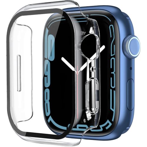 2 Pack Hard Polycarbonate Case With Tempered Glass Protector Compatible With Apple Watch Series 8/Series 7 41mm,Ultra Thin Overall Protective Case For Iwatch 41mm