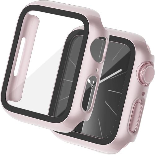 2 Pack Hard Case Compatible With Apple Watch Series 9 Series 8 Series 7 41mm Hd Pc Full Cover With Protective Film Glass Case For Iwatch 41mm Pink