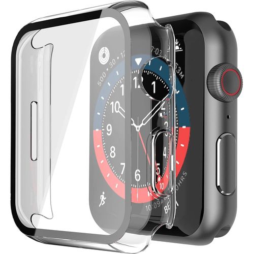 2 Pack Clear Hard Case With Tempered Glass Screen Protector Compatible With Apple Watch Series 8 Series 7 41mm,Ultra Thin Shockproof Overall Protective Case For Iwatch