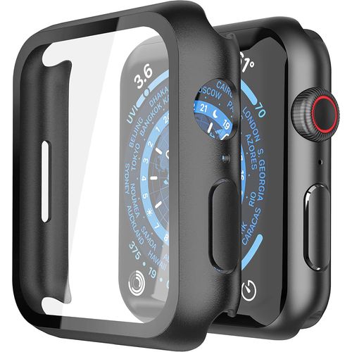 2 Pack Black Hard Case With Tempered Glass Screen Protector Compatible With Apple Watch Series 9,Series 8,Series 7,41mm,Ultra-Thin Shockproof Overall Protective Case For