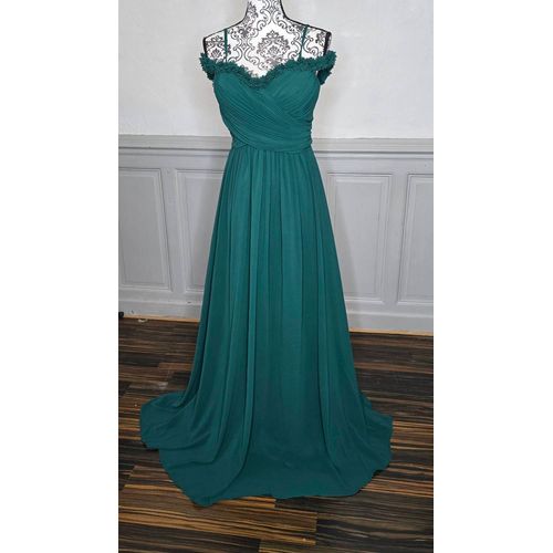 Robe Longue Vert Emeraude Épaules Dénudées Bretelle Fleurie Taille 38