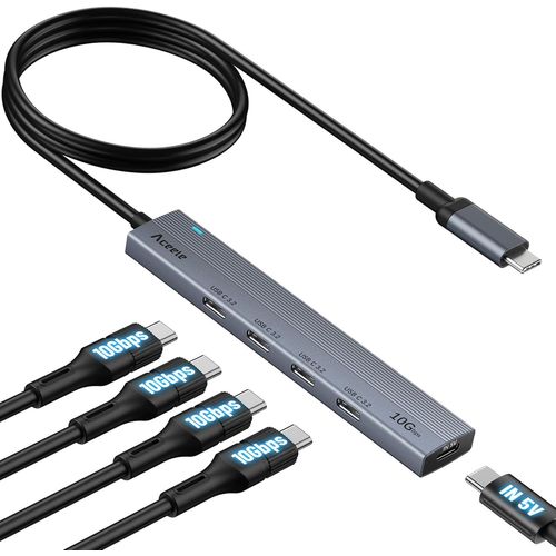 Hub USB C 10 Gbit/s,USB 3.2 Gen 2 Vitesse,concentrateur USB 3.2 avec 4 Ports C,Aluminium multiport séparateur d'extension USB C avec câble étendu de 60cm pour MacBook Air/Pro,iMac,etc.[W195]