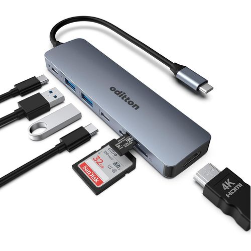 Hub USB C,Adaptateur USB C 7 en 1 Sortie HDMI 4K,PD 100W,2 Port USB 3.0,1 USB C 3.0,Lecteur de Carte SD/TF,Hub USB de Type C Compatible avec Type C Ordinateur Portable.[W884]