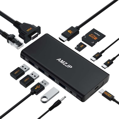 Adaptateur USB C,Hub USB C vers HDMI/VGA,USB-C vers Ethernet RJ45,Port Audio,PD 100W & Port USB-C,Docking Station USB C 13 en 1 pour MacBook Pro Dell Tablette Type C.[W294]