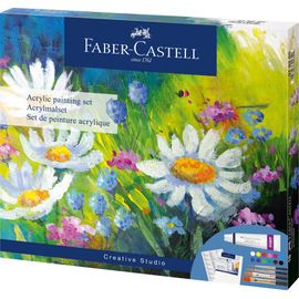 Peinture Acrylique - Coffret 12 Couleurs + Toile 20x25cm + Palette + Pinceaux - Faber-Castell