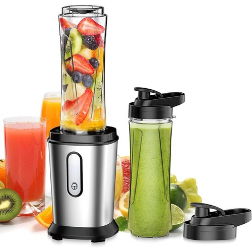 500W Blender Smoothie Électrique,Mini Mixeur Blender avec 2 Bouteilles Tritan Portables de 600 ml,Mixeur Smoothie sans BPA avec 4 Lames en Acier Inoxydable,Robot Mixeur pour Bebe Milkshake Sm.[P27]