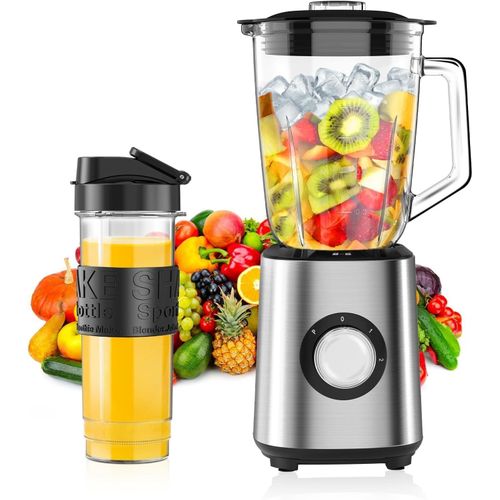 Blender Mixeur 700 W,2-in-1 Blender Smoothie Professionnel avec Bol verre 1,5 L & Tasse 570ml,Robots Multifonctions pour Smoothie,2 Réglages de Vitesse,pour Smoothies,Shakes,Aliments pour Béb.[P38]