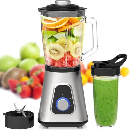 Blender Mixeur 1300W-2-in-1 Blender Professionnel avec Bol verre 1,5 L & Tasse 600ml|Robots Multifonctions pour Smoothie,Fonction Ice-Crush,2 Réglages de Vitesse,22000 tr/min.[P59]