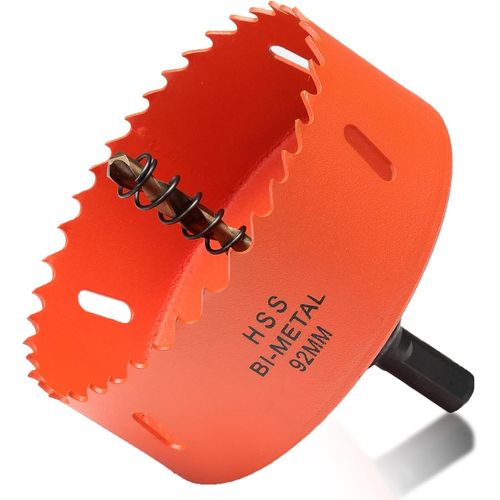 Scie cloche bi-métal 92 mm,cloche pour bois et métal,couronne de forage ronde bi-métal avec profondeur de coupe de 35 mm pour acier,fonte,aluminium,cloison sèche,contreplaqué et acrylique.[W171]