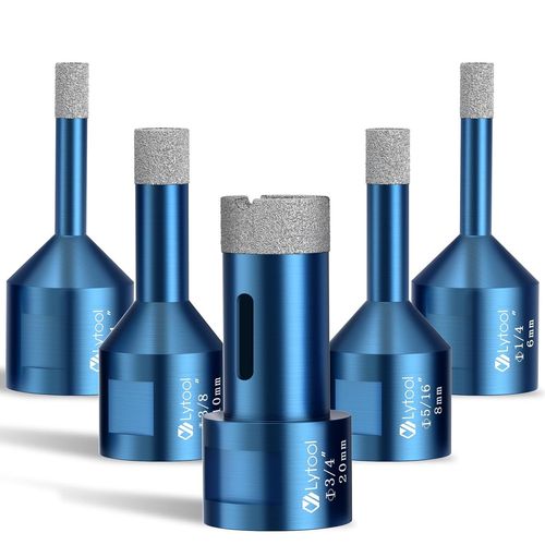 5 Pièces Forets Diamantés pour Carrelage 6/6/8/10/20mm M14 Brasé Sous Vide,Forets Diamant,Coffret Scie Cloche Diamantés pour Forage à Sec ou Humide,pour Porcelaine Carrelage Granit Céramique.[W1068]