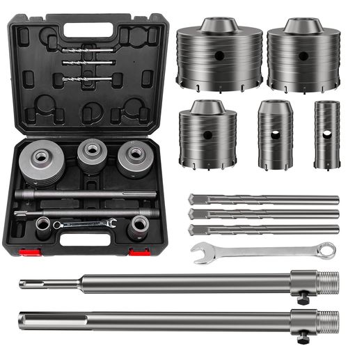 Kit de Couronnes de Forage Creuses pour Béton 30mm,40mm,68mm,80mm,100mm Avec Adaptateur SDS,Scie Cloche à Béton Jeu,Jeu de Couronnes de Forage pour Béton,pour Maçonnerie et Béton.[W591]