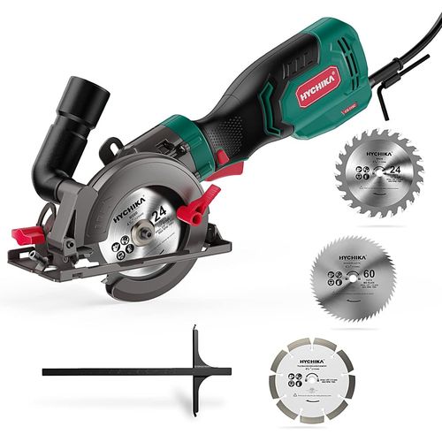 Scie Circulaire,750W 3500RPM Petite Scie Circulaire,3 Lames(115 et 125mm) Profondeur de Coupe 48mm(90°),32mm(45°),Idéal pour Couper du Bois,Carrelage,Métal Mou.[W4]