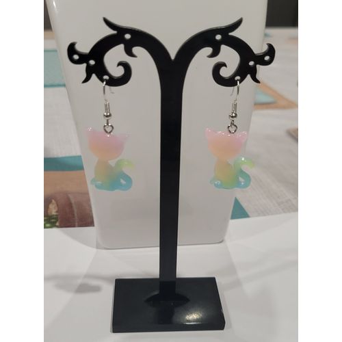 Boucles D'oreilles Chat Degrade Couleurs Multicolore Pastel !