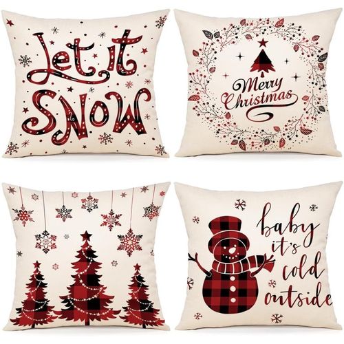 Housse Coussin Noel 40x40 Lot De 4 Housse De Coussin Deco Noel Coton Et Lin Décoratif Taie D'oreiller 40 X 40 Cm Pour Chambre,Nanapé,Chaise,Lit Decoration Noel