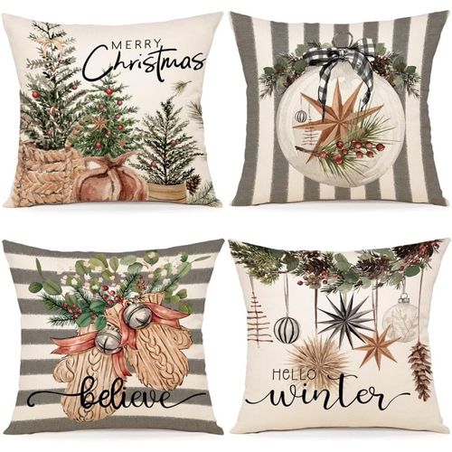 Housse Coussin Noel 40x40 Lot De 4 Housse De Coussin Deco Noel Coton Et Lin Décoratif Taie D'oreiller 40 X 40 Cm Pour Chambre,Nanapé,Chaise,Lit Decoration Noel