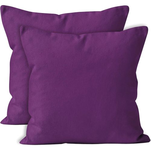 Homes Housses De Coussin Lot De 2 (40 X 40 Cm)-Violet-Doux Coton Toile Teint Rectangulaire Taie Oreillers Coloré Decoratif Pour Maison Decor Salon Chambre Canapé Lavable-Importé