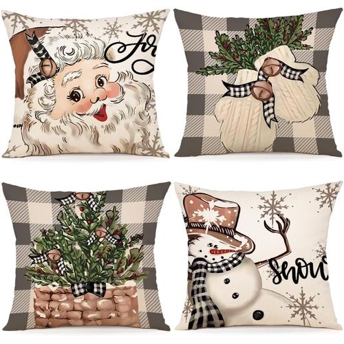 Housse Coussin Noel 40x40 Lot De 4 Housse De Coussin Deco Noel Coton Et Lin Décoratif Taie D'oreiller 40 X 40 Cm Pour Chambre,Nanapé,Chaise,Lit Decoration Noel