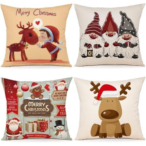 Housse Coussin Noel 40x40 Lot De 4 Housse De Coussin Deco Noel Coton Et Lin Décoratif Taie D'oreiller 40 X 40 Cm Pour Chambre,Nanapé,Chaise,Lit Decoration Noel