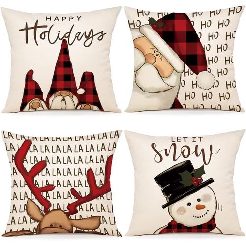 Housse Coussin Noel 40x40 Lot De 4 Housse De Coussin Deco Noel Coton Et Lin Décoratif Taie D'oreiller 40 X 40 Cm Pour Chambre,Nanapé,Chaise,Lit Decoration Noel