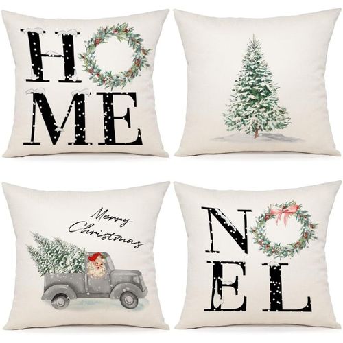 Housse Coussin Noel 40x40 Lot De 4 Housse Coussin 40x40 Père Noël Wapiti Coton Et Lin Décoratif Taie D'oreiller Pour Decoration Noel 40 X 40 Cm