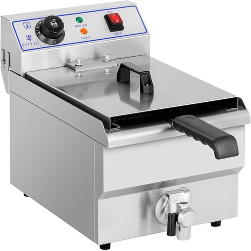 Royal Catering Friteuse Électrique De Restaurant Simple Professionnelle RCEF-16DH (3 200 W,Volume Total: 10 l/Huile: 6,5 l,Température ? 200 °C,Thermostat,Robinet de vidange)