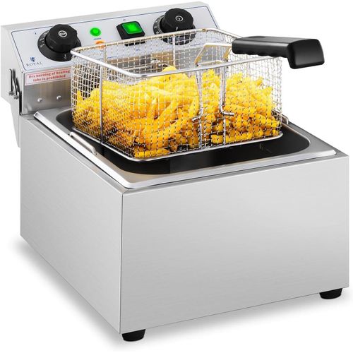 Royal Catering Friteuse Électrique De Restaurant Simple Avec Robinet Minuterie Professionnelle RCTF 10EB (1 Cuve De 10 L,Zone Froide,Thermostat)