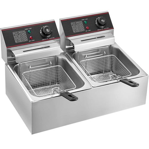 Friteuse Electrique 12L Professionnelle,Friteuse Commerciale en Acier Inoxydable,à Double Réservoir 5000W avec 2 Paniers à Friture