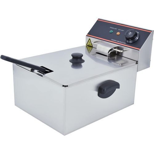 Friteuse électrique 6L Friteuse Commerciale Friteuse Professionnelle unique réservoir Inox Avec 2 Poignées Plastique 3000W 220V-240V Thermostat 60-200 °C